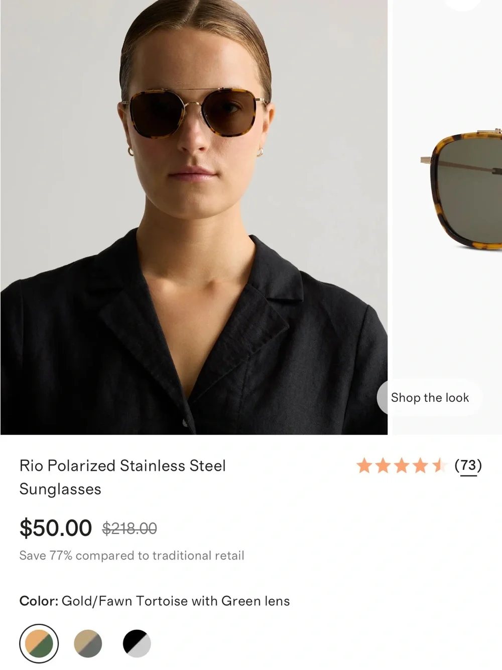 Quince Tortoiseshell and Gold Aviator Sunglasses with Green Lenses